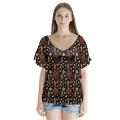 Carpet Symbols V-neck Flutter Sleeve Top by Gohar