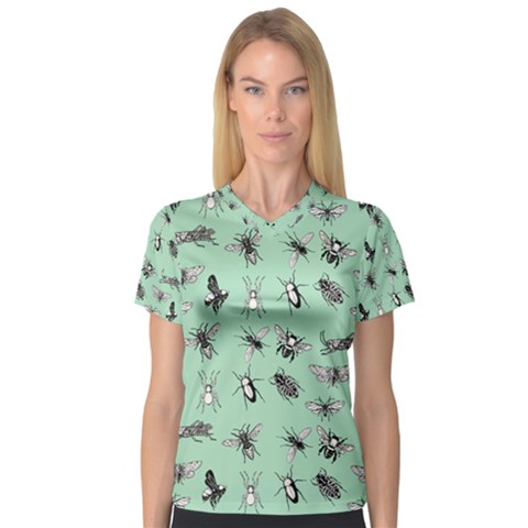 Insects Pattern V-neck Sport Mesh Tee by Valentinaart