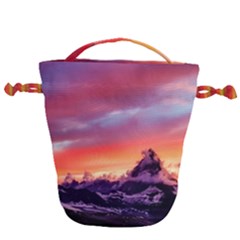 Matterhorn Mountains Sunset Dusk Snow Winter Drawstring Bucket Bag by danenraven
