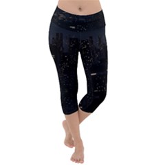 City Night Urban Downtown Science Tower Halo Lightweight Velour Capri Yoga Leggings by danenraven