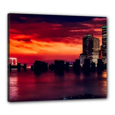 New York City Urban Skyline Harbor Bay Reflections Canvas 24  X 20  (stretched) by danenraven