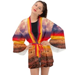 Denmark Sunset Dusk Sky Clouds Sea Ocean Water Long Sleeve Kimono by danenraven