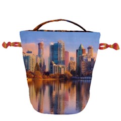 Vancouver Canada Sea Ocean Reflections Skyline Drawstring Bucket Bag by danenraven