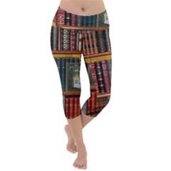 Books Library Bookshelf Bookshop Vintage Antique Lightweight Velour Capri Yoga Leggings by danenraven