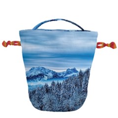 Winter Forest Mountain Snow Nature Alpine Trees Drawstring Bucket Bag by danenraven