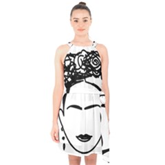 Frida Kahlo  Halter Collar Waist Tie Chiffon Dress by Sobalvarro