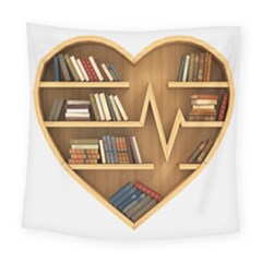 Bookshelf Heart Square Tapestry (large) by artworkshop