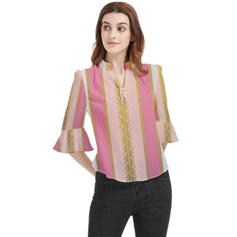 Lace Gold Euclidean Loose Horn Sleeve Chiffon Blouse by artworkshop