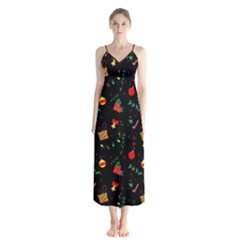 Christmas Pattern Texture Colorful Wallpaper Button Up Chiffon Maxi Dress by Ravend