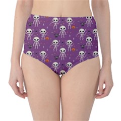 Background Halloween Pattern Pumpkin Skeleton Bat Classic High-waist Bikini Bottoms by Ravend