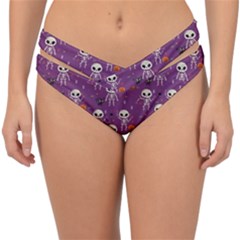 Background Halloween Pattern Pumpkin Skeleton Bat Double Strap Halter Bikini Bottom by Ravend