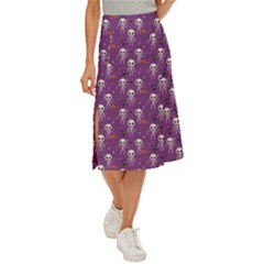 Background Halloween Pattern Pumpkin Skeleton Bat Midi Panel Skirt by Ravend