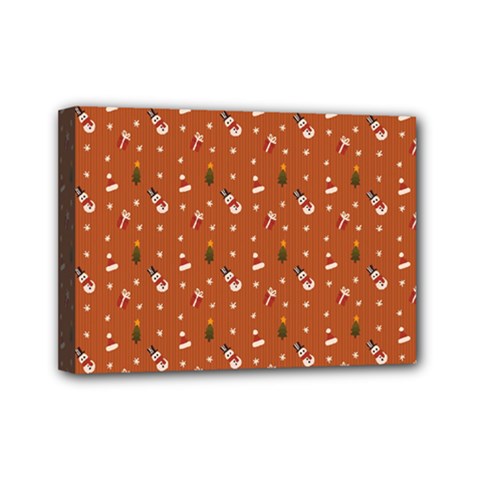 Christmas Snowman Christmas Background Gifts Winter Mini Canvas 7  X 5  (stretched) by Ravend