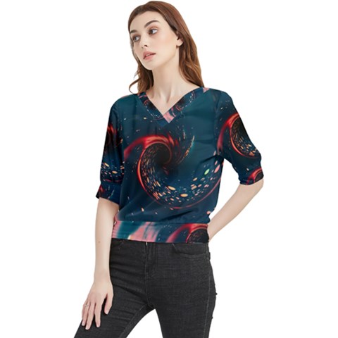 Fluid Swirl Spiral Twist Liquid Abstract Pattern Quarter Sleeve Blouse by Ravend