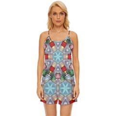Geometric Symmetrical Symmetry Data Futuristic Satin Pajama Short Set by Ravend