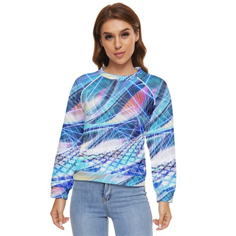Background Neon Geometric Cubes Colorful Lights Women s Long Sleeve Raglan Tee by Ravend