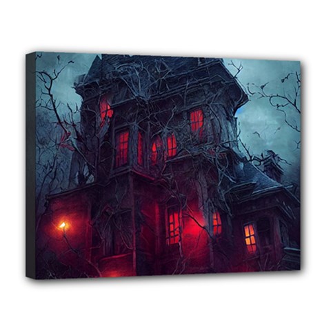 Haunted House Halloween Cemetery Moonlight Canvas 14  X 11  (stretched) by Pakemis