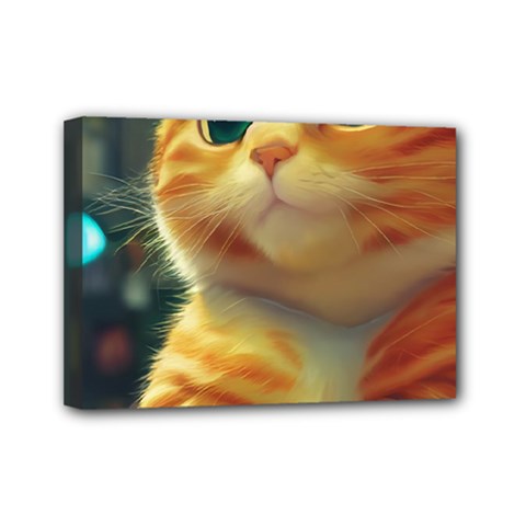 Cute Cat Cat Feline 3d Mini Canvas 7  X 5  (stretched) by Pakemis