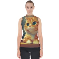 Cute Cat Cat Feline 3d Mock Neck Shell Top by Pakemis