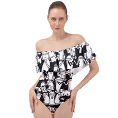 Graffiti Spray Can Characters Seamless Pattern Off Shoulder Velour Bodysuit  by Pakemis