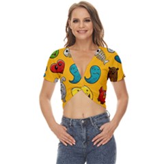 Graffiti Characters Seamless Ornament Twist Front Crop Top by Pakemis