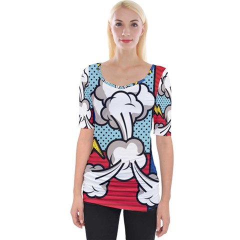 Rays Smoke Pop Art Style Vector Illustration Wide Neckline Tee by Pakemis