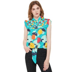 Pop Art Style Citrus Seamless Pattern Frill Detail Shirt by Pakemis