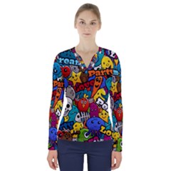 Graffiti Characters Seamless Pattern V-neck Long Sleeve Top by Pakemis