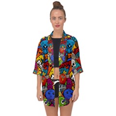 Graffiti Characters Seamless Pattern Open Front Chiffon Kimono by Pakemis