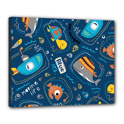 Seamless Pattern Vector Submarine With Sea Animals Cartoon Canvas 20  X 16  (stretched) by Pakemis
