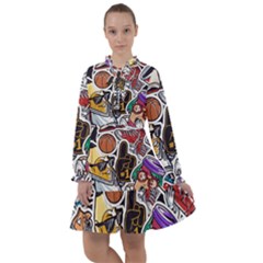 Vintage College Colorful Seamless Pattern All Frills Chiffon Dress by Pakemis