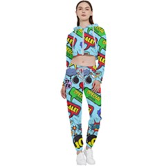 Comic Bubbles Seamless Pattern Cropped Zip Up Lounge Set by Pakemis