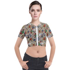 Tattoo Pattern Short Sleeve Cropped Jacket by Pakemis
