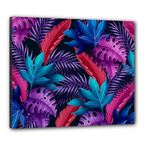Background With Violet Blue Tropical Leaves Canvas 24  X 20  (stretched) by Pakemis
