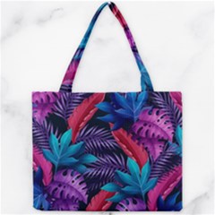 Background With Violet Blue Tropical Leaves Mini Tote Bag by Pakemis