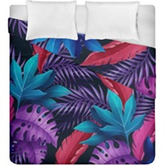 Background With Violet Blue Tropical Leaves Duvet Cover Double Side (king Size) by Pakemis