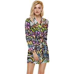 Graffiti Word Seamless Pattern Long Sleeve Satin Robe by Pakemis
