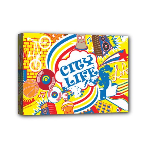 Colorful City Life Horizontal Seamless Pattern Urban City Mini Canvas 7  X 5  (stretched) by Pakemis