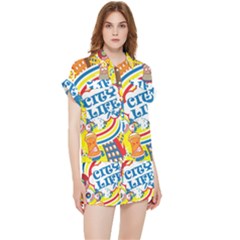 Colorful City Life Horizontal Seamless Pattern Urban City Chiffon Lounge Set by Pakemis