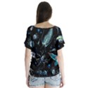Colorful Abstract Pattern Consisting Glowing Lights Luminescent Images Marine Plankton Dark Backgrou V-Neck Flutter Sleeve Top View2