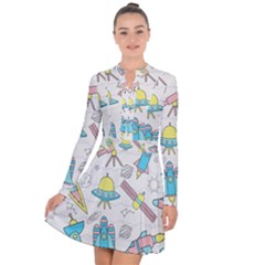 Cute-seamless-pattern-with-space Long Sleeve Panel Dress by Pakemis