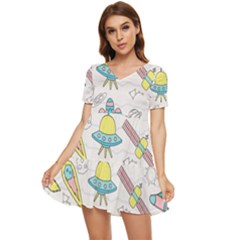 Cute-seamless-pattern-with-space Tiered Short Sleeve Babydoll Dress by Pakemis