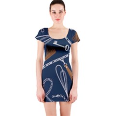 Chains-seamless-pattern Short Sleeve Bodycon Dress by Pakemis