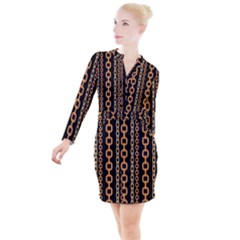 Gold-chain-jewelry-seamless-pattern Button Long Sleeve Dress by Pakemis