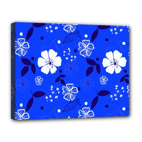 Blooming-seamless-pattern-blue-colors Canvas 14  X 11  (stretched) by Pakemis