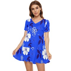 Blooming-seamless-pattern-blue-colors Tiered Short Sleeve Babydoll Dress by Pakemis