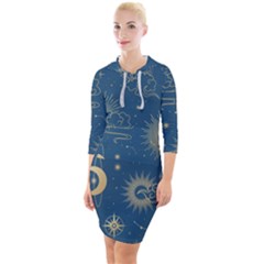 Seamless-galaxy-pattern Quarter Sleeve Hood Bodycon Dress by Pakemis