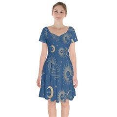 Seamless-galaxy-pattern Short Sleeve Bardot Dress by Pakemis