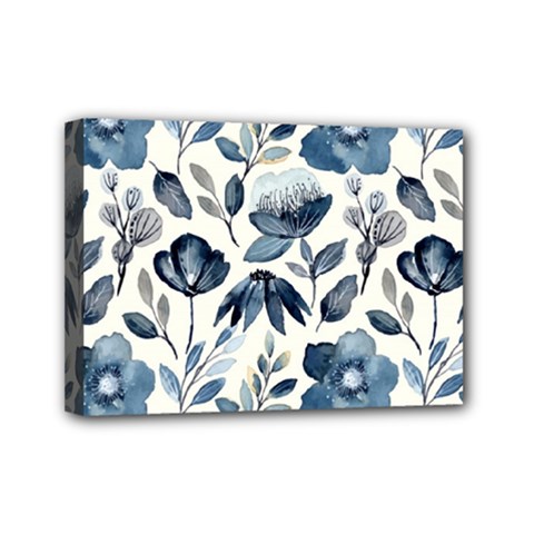 Indigo-watercolor-floral-seamless-pattern Mini Canvas 7  X 5  (stretched) by Pakemis