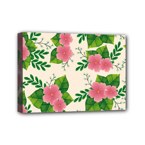 Cute-pink-flowers-with-leaves-pattern Mini Canvas 7  X 5  (stretched) by Pakemis